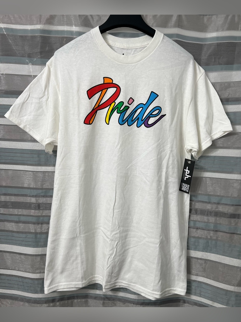 White 'Pride' Graphic T-Shirt - Rainbow Script